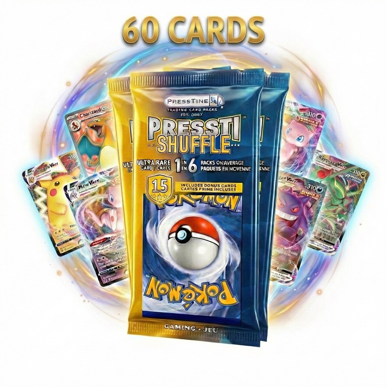 4-Pack Presstine Pokemon PresstiShuffle 15-Card Packs - 60 Cards Total